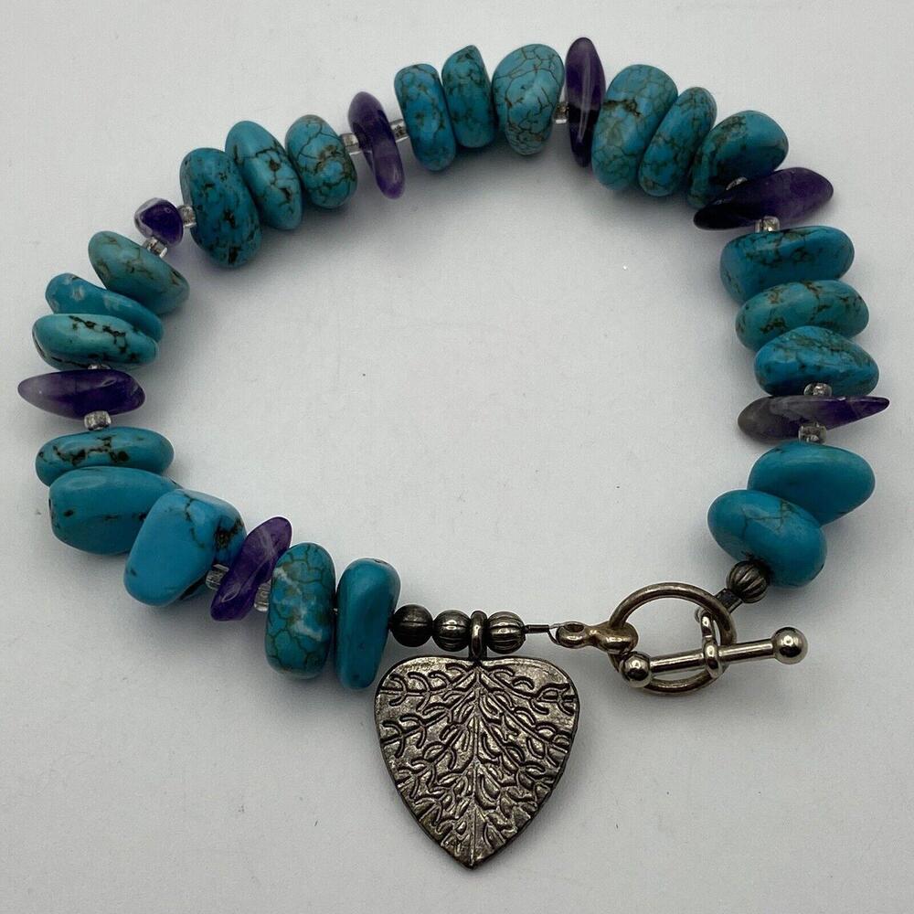 Turquoise And Amethyst Chip Heart Bracelet